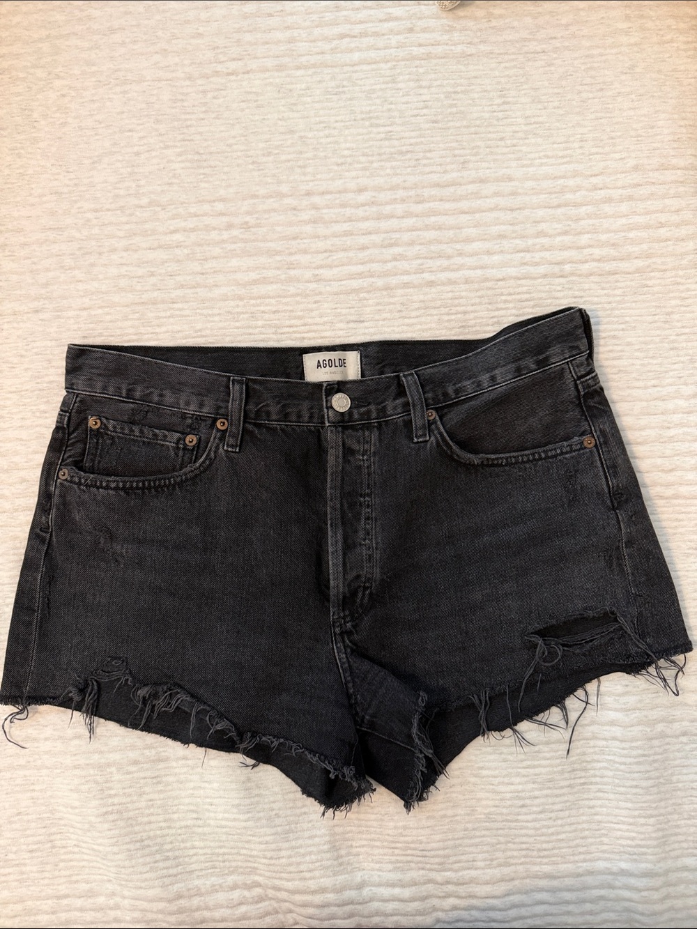 Agolde Parker Black Distressed High-Rise Denim Shorts